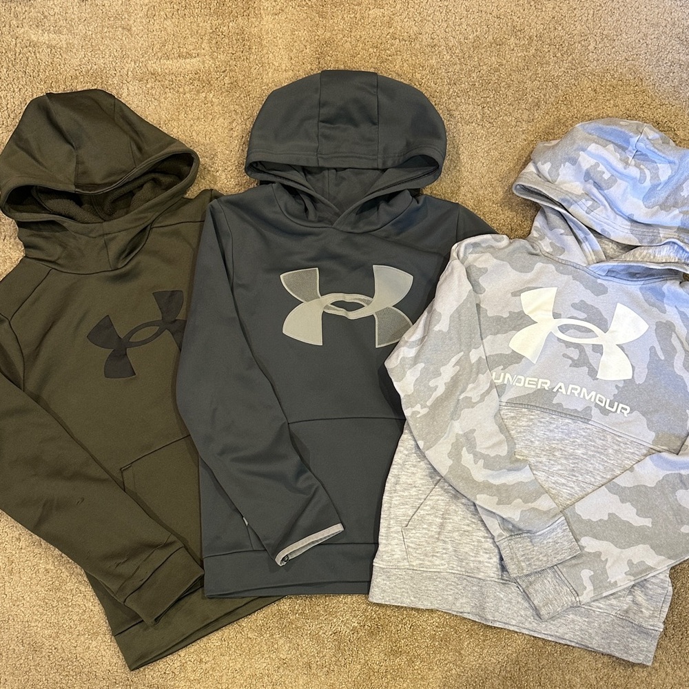 Under Armour Hoodies in Olive, Charcoal, and Camo Gray